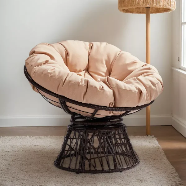 KTMBDW 38" Ergonomic Swivel Wicker Papasan Chair with Thick Tufted Cushion, 360° Rotatable Lounge Chair for Living Room, Bedroom, or Reading Nook
