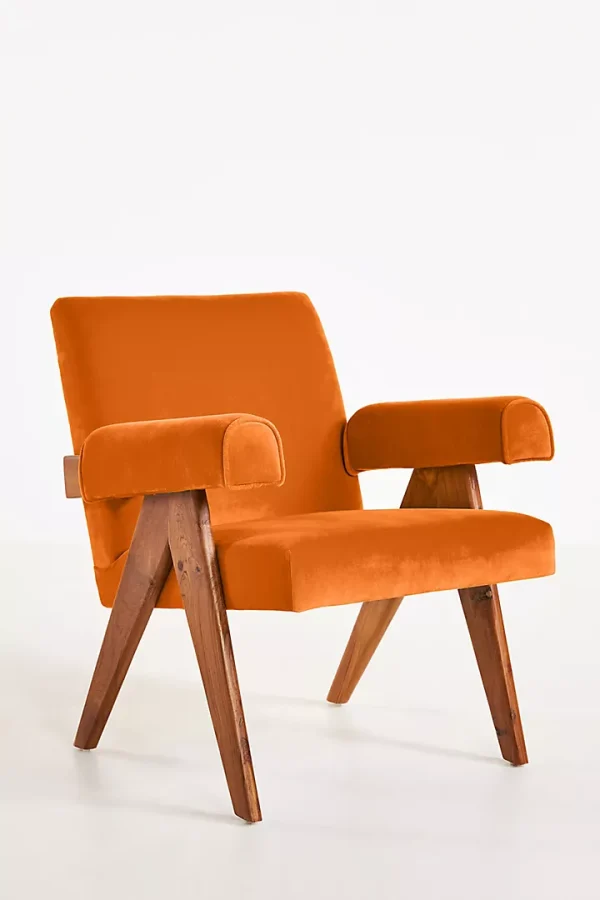 Velvet Ashton Upholstered Teak Accent Chair